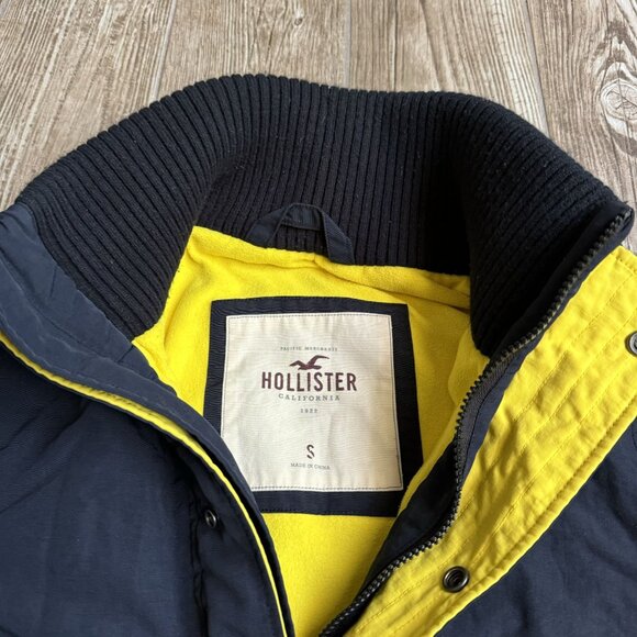 Vtg Hollister Mens Navy Yellow Ribbed Collar‎ Button Zipper Closure Lightweight - Picture 3 of 7